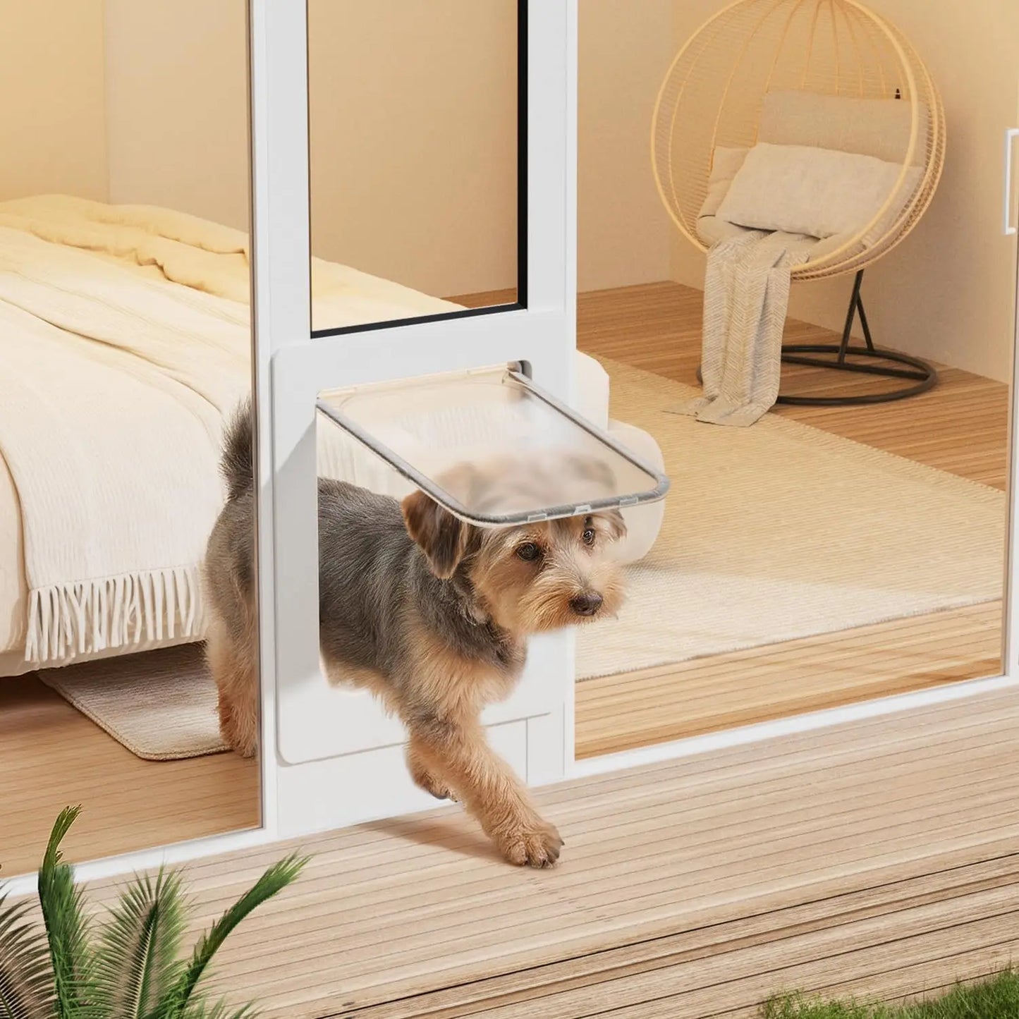 Sliding Glass Door, Magnetic Plastic, White, Adjustable Height No Cut Dog Door