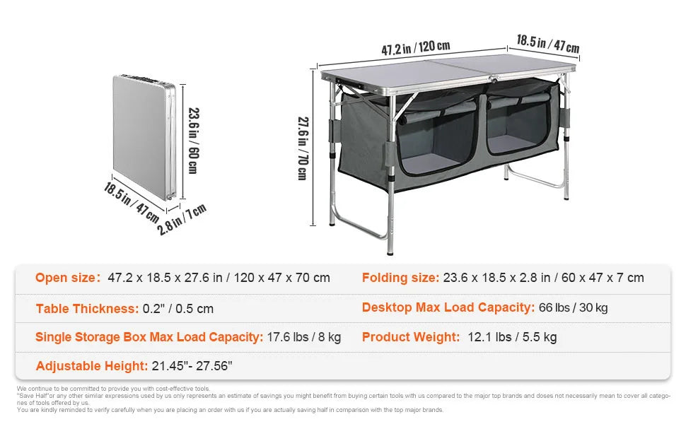 VEVOR Folding Camping Kitchen Table For Outdoor Cooking
