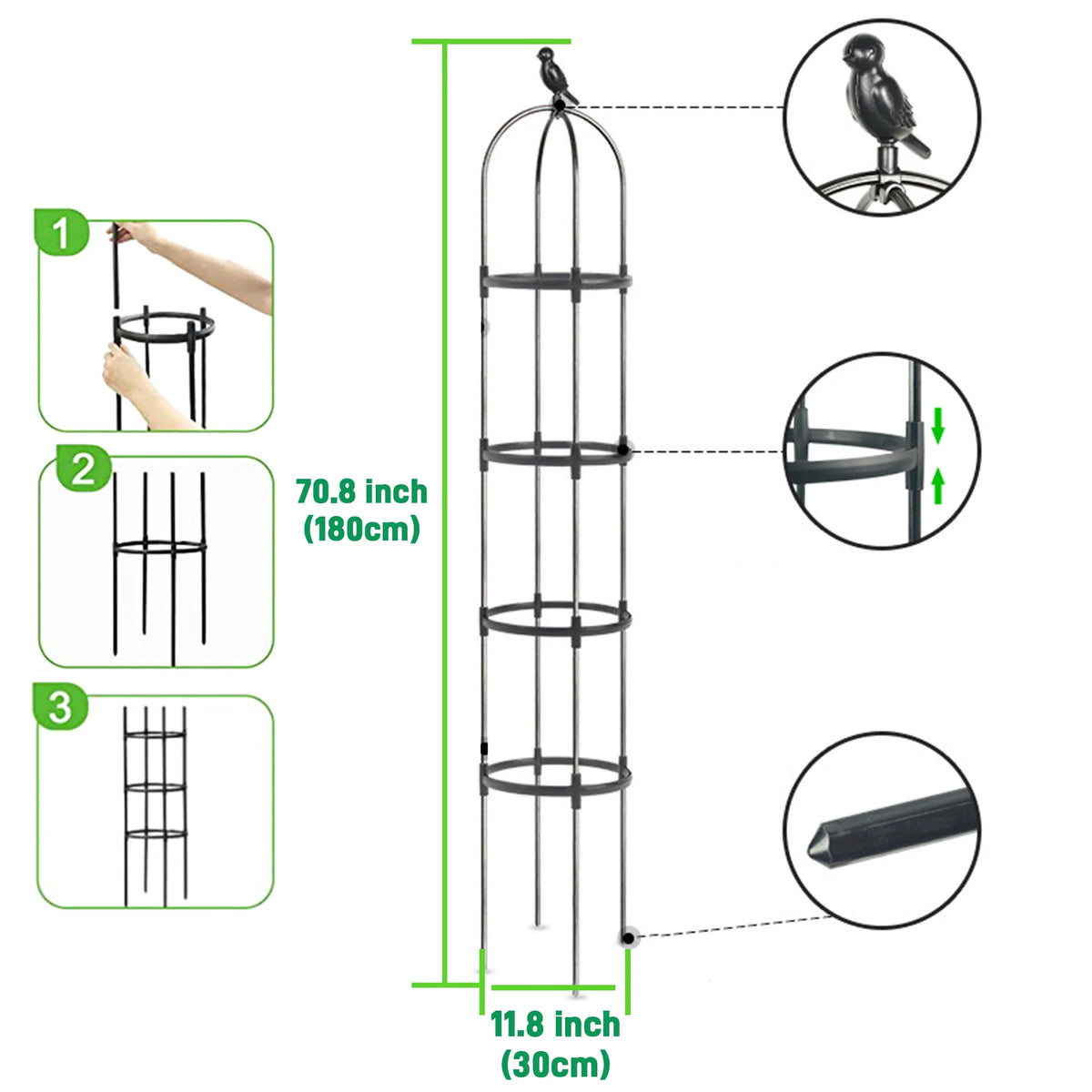 6ft Garden Obelisk Trellis for Climbing Plants-Rustproof Metal Pipe with Heavy Duty Plastic Coated, Garden Outdoor Indoor Potted