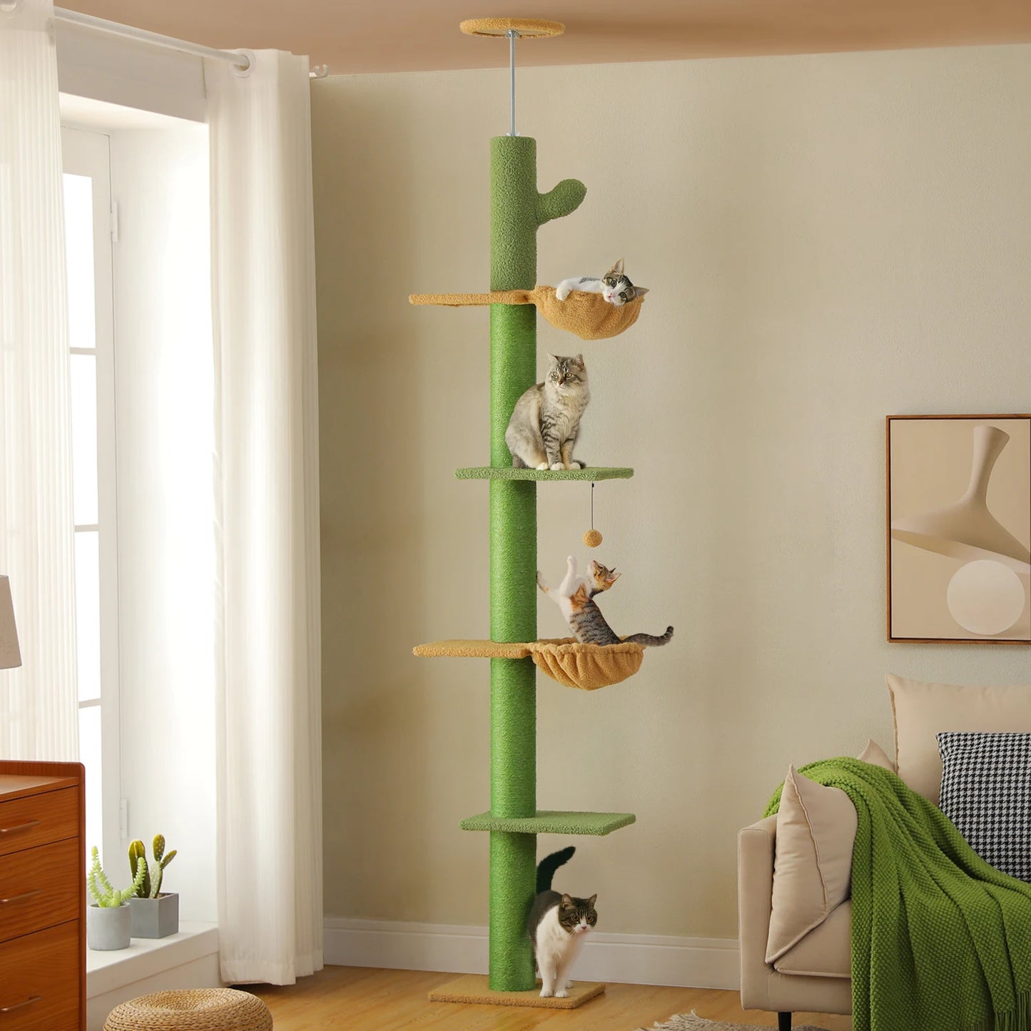 PEQULTICN Cactus Cat Tree Floor To Ceiling Tower Multi Cat