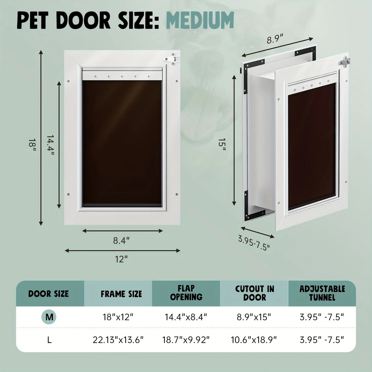 3-Flap Dog Door | All Aluminum Alloy Large Dog Doggy Doggie Door for Wall, Telescoping Tunnel, Heavy Duty Pet Door for Dogs, Ins