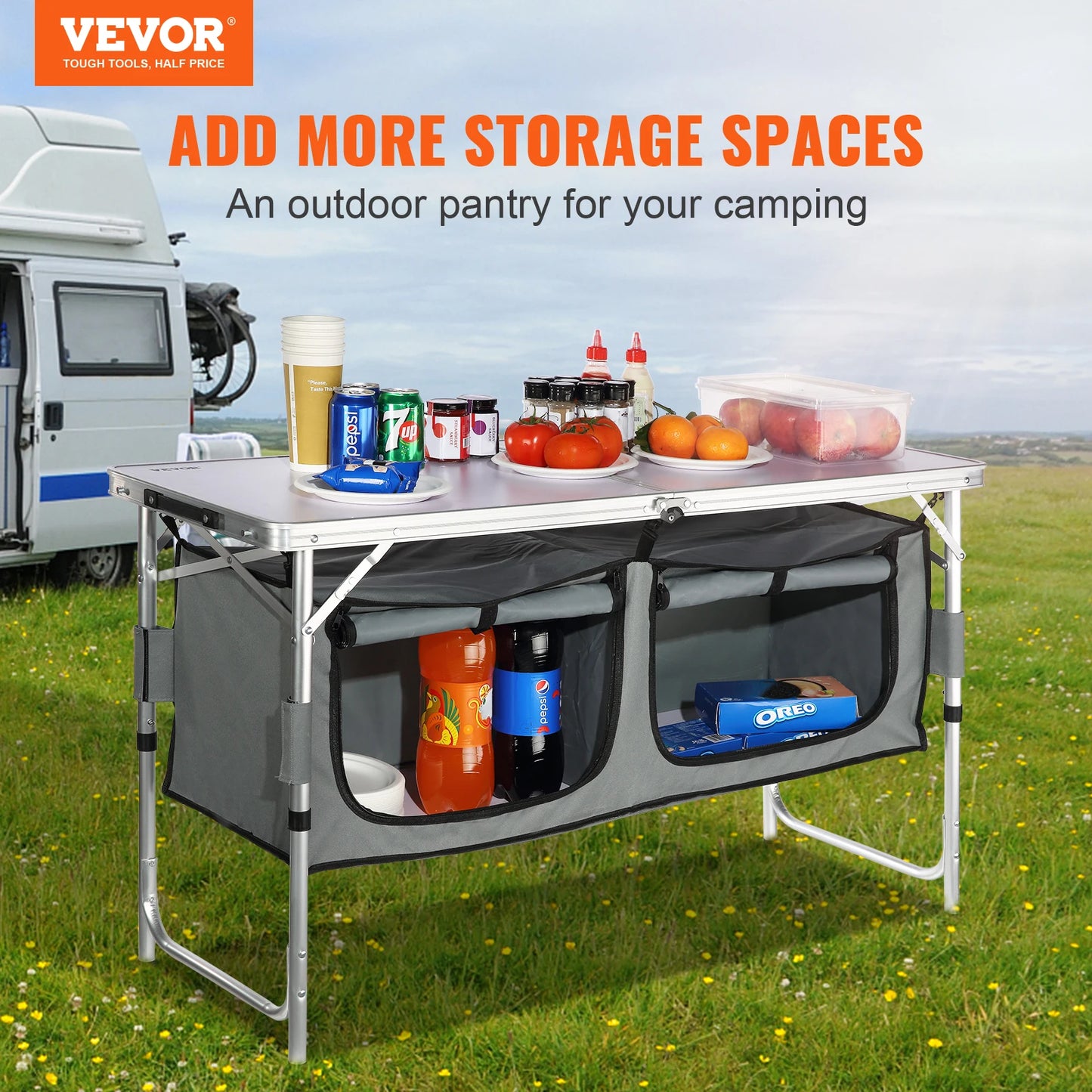 SucceBuy Camping Kitchen Table Quick set-up Folding Camping Table MDF Camping Table for Outdoor Picnics BBQ Camping RV Traveling