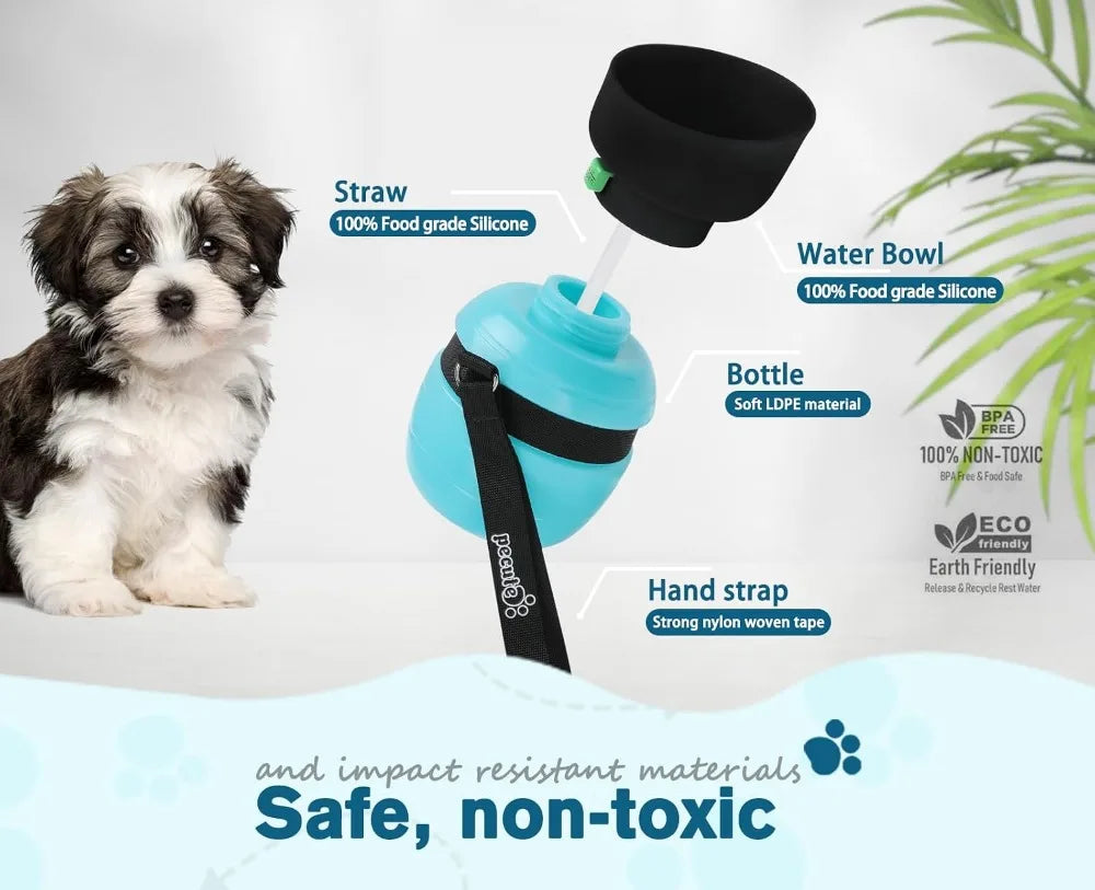 2-in-1 Pet Travel Water Bottle & Bowl, Leakproof, BPA Free, Lightweight for Outdoor Walks & Hikes