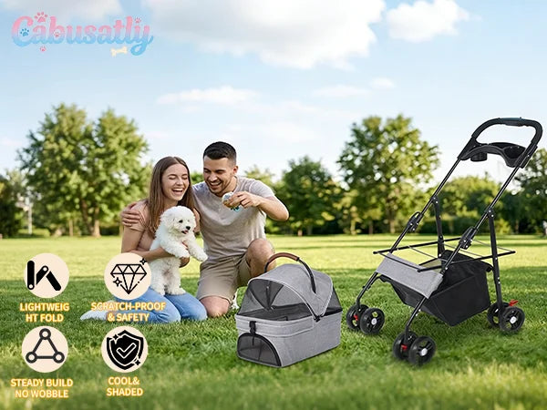 Detachable Dog Stroller 2-in-1 Pet Carrier & Stroller Foldable Lightweight 4 Wheel for Small Dogs Cats Portable Travel Pet Pram