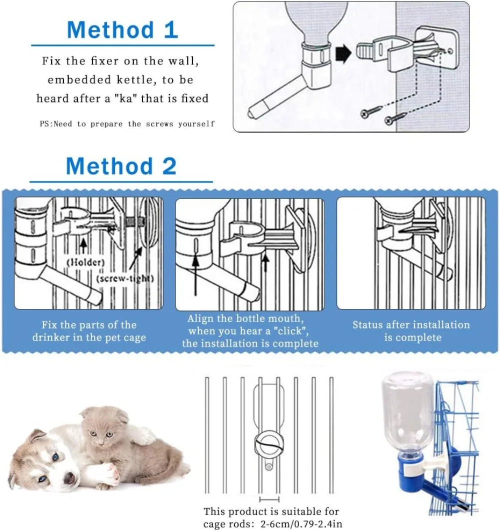 No-Drip Dog Water Bottle for Crate, 350ml Adjustable Detachable Kennel Water Dispenser for Pets
