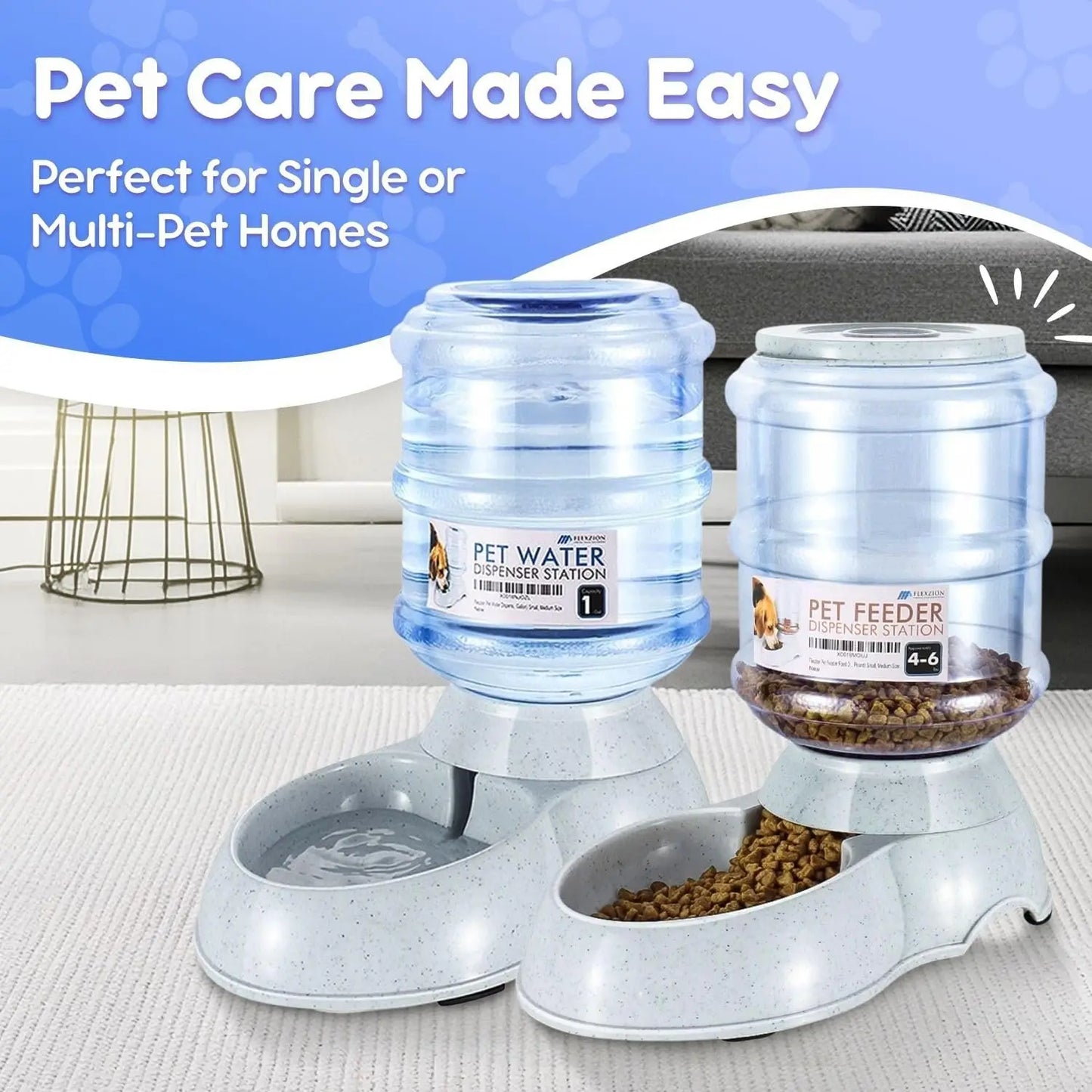 Automatic Pet Feeder and Waterer Set for Dogs and Cats