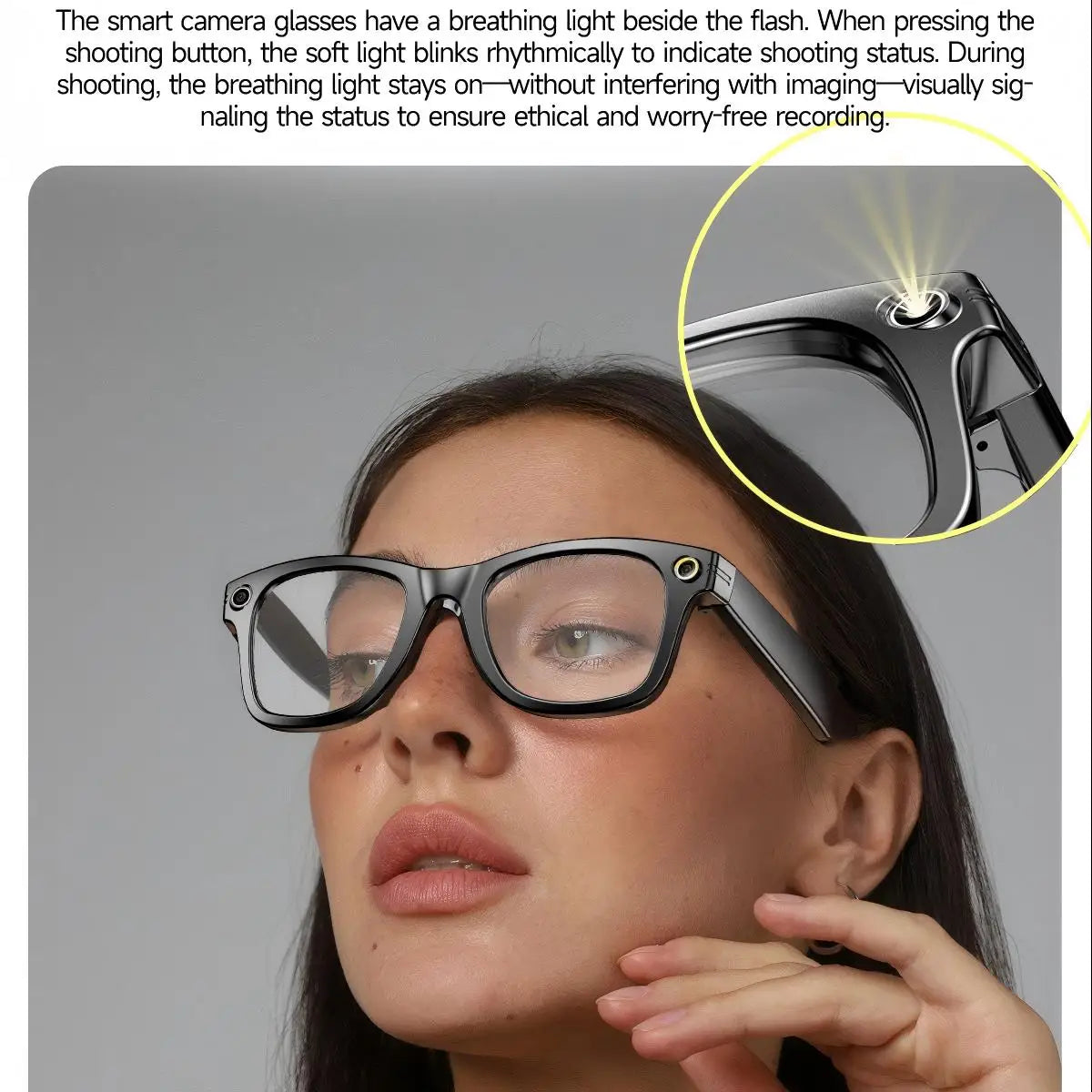 8MP camera smart glasses with 1080P HD video recording, 4K resolution, metal semi-rimless design, photochromic lenses