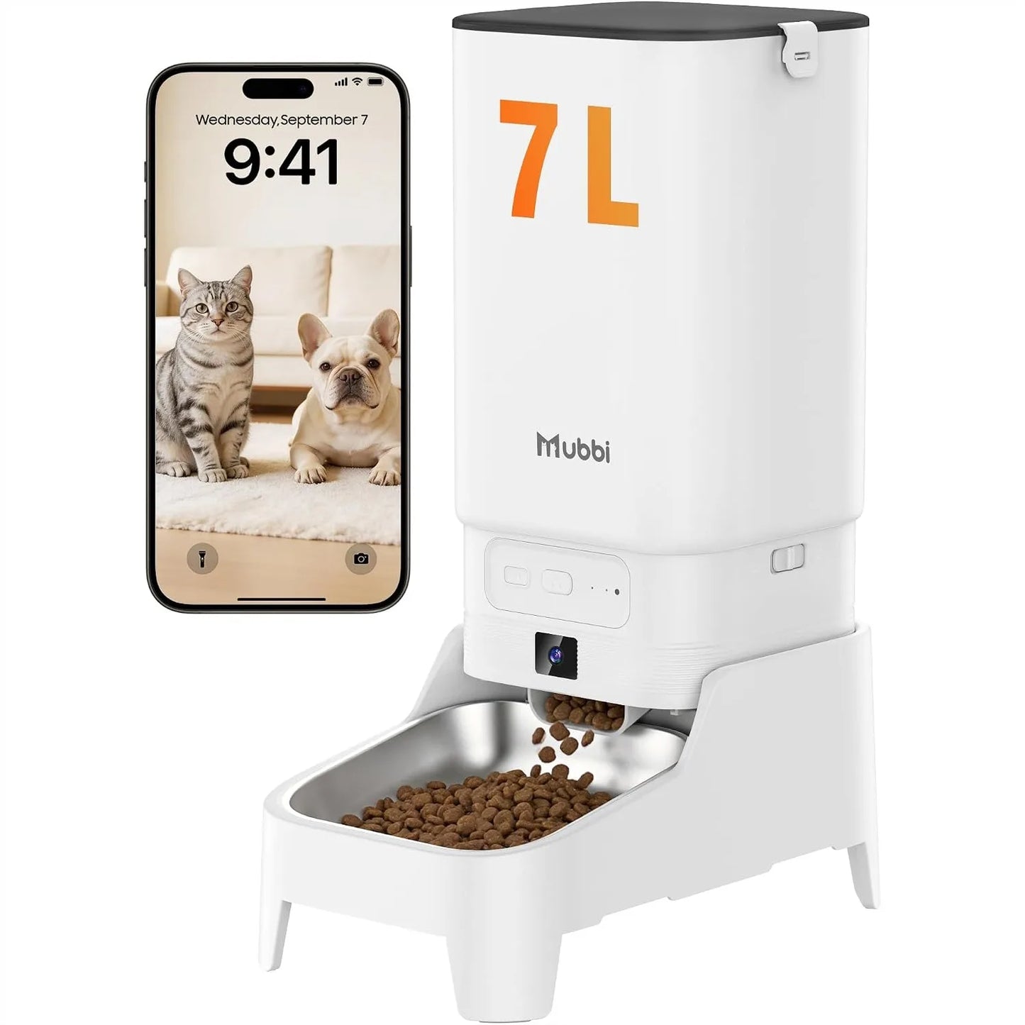 Automatic Cat Feeder with 1080P Night Vision Camera, 7L Large Capacity, 2-Way Audio & 5G WiFi Timed Food Dispenser for Pets