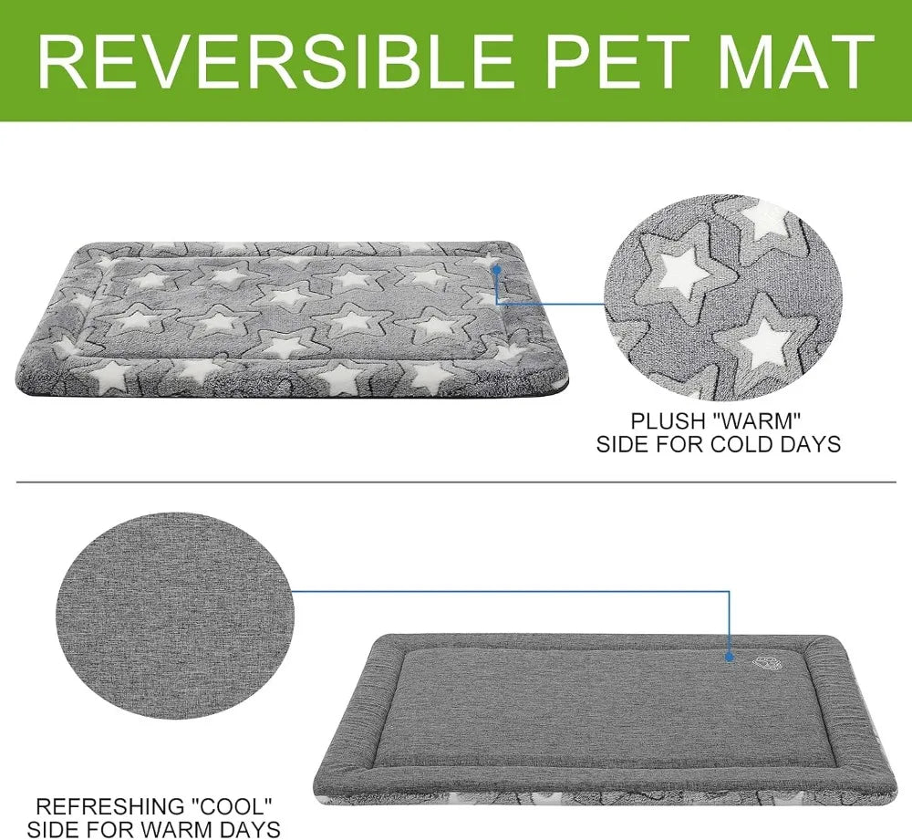 Reversible Dog Crate Pad - Cool & Warm, Machine Washable, Cozy Star Pattern, All-Season Pet Bed for Small Medium Large Dogs, 30"x20"
