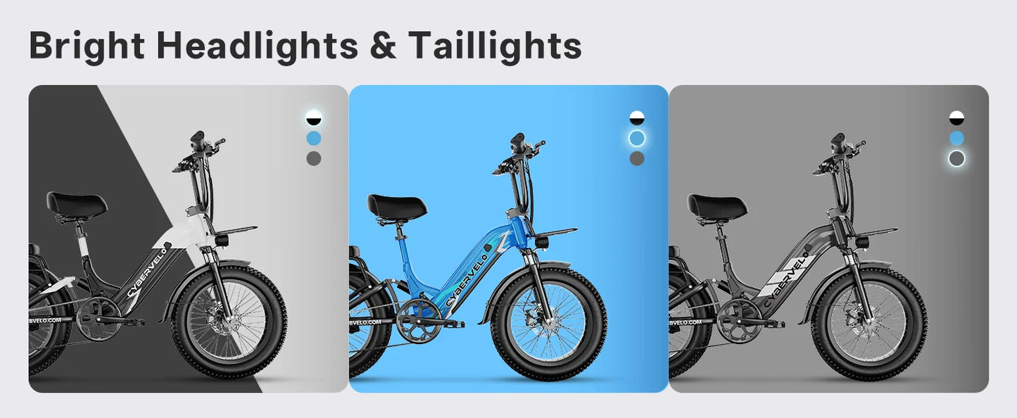 1000W Electric Bicycle for Adults, Cybervelo EK12 Step-Thru 20" Fat Tire E-bike 48V 20AH Removable Battery Shimano 7-Speed