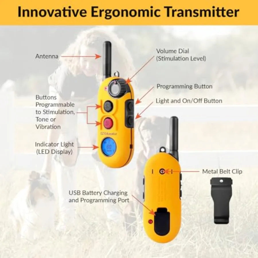 E-Collar EZ-900 1/2 Mile Dog Training Collar for Small Medium Dogs 10+ lbs Ergonomic LCD Remote, 256 Vibration Levels, Pavlovia
