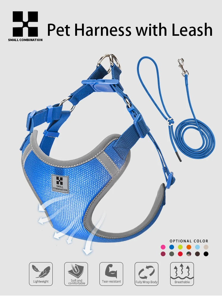 Cat Dog Harness Leash Set for Small Medium Dog Adjustable Pet Harness Reflective Breathable Outdoor Walking Pet accessories