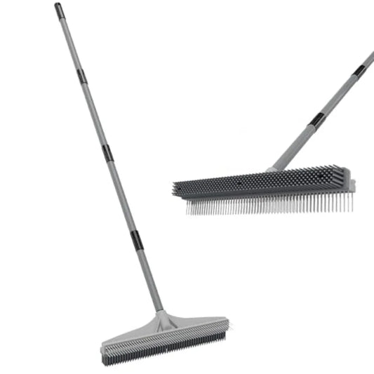 Carpet Rake for Pet Hair Removal, 2 in 1 Rug Rake to Fluff Carpet with Nylon Groomer Brush, Adjustable Long Handle for Shag Rug