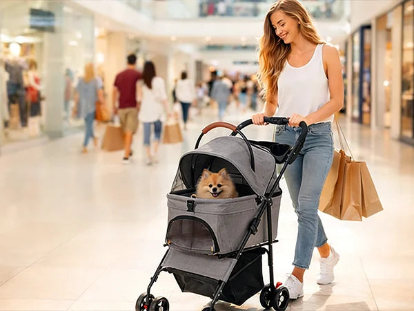 Detachable Dog Stroller 2-in-1 Pet Carrier & Stroller Foldable Lightweight 4 Wheel for Small Dogs Cats Portable Travel Pet Pram