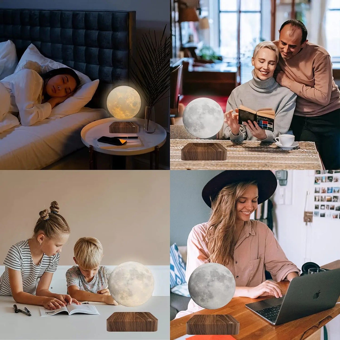 Mexllex Magnetic Floating Rotating Moon Lamp With Wooden Base 3 Color Temp LED