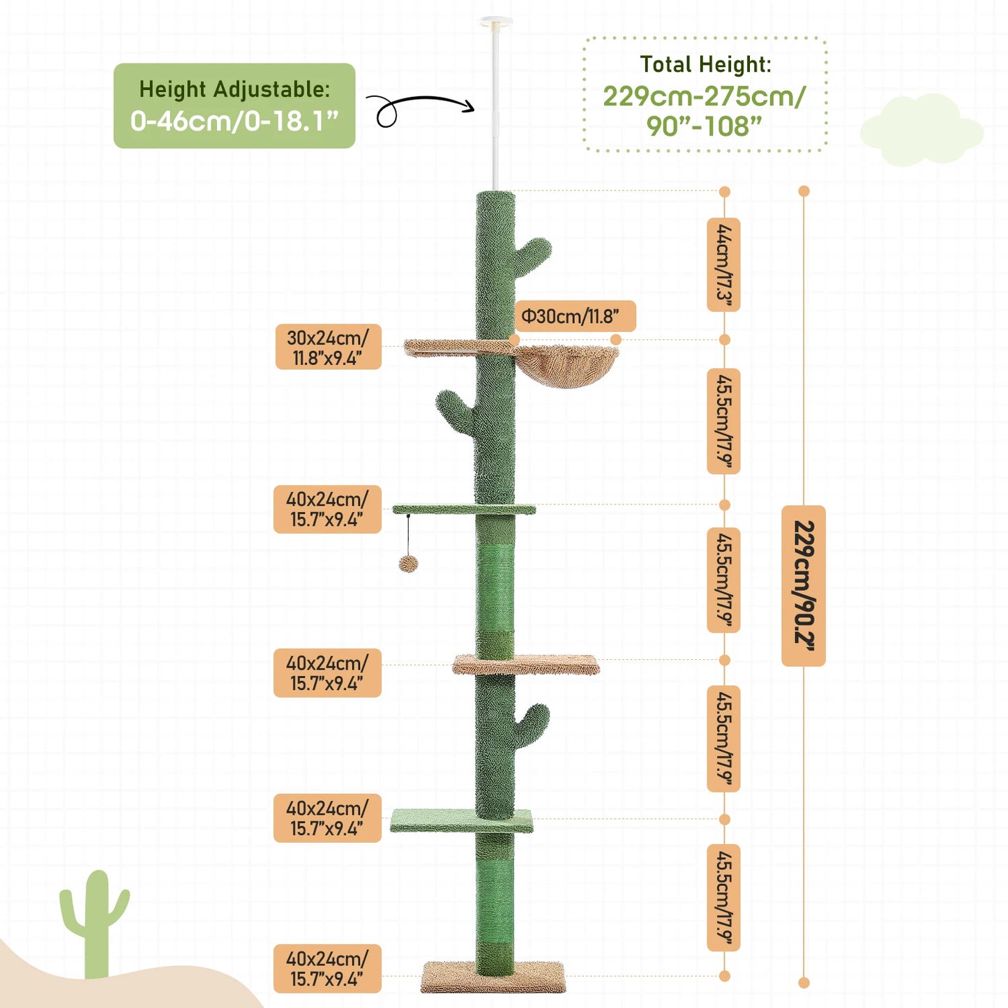 PEQULTICN Cactus Cat Tree Floor To Ceiling Tower Multi Cat