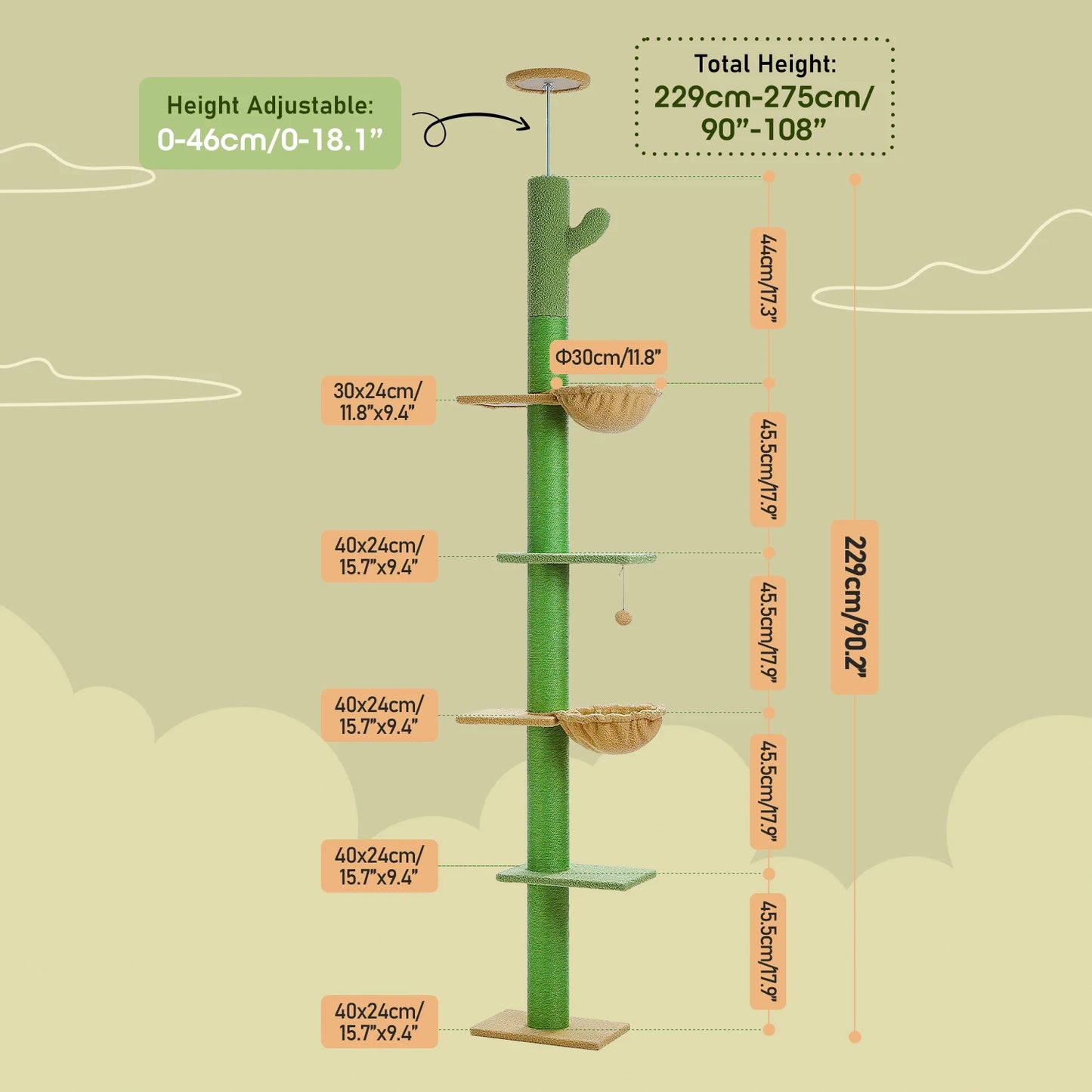PEQULTICN Cactus Cat Tree Floor To Ceiling Tower Multi Cat