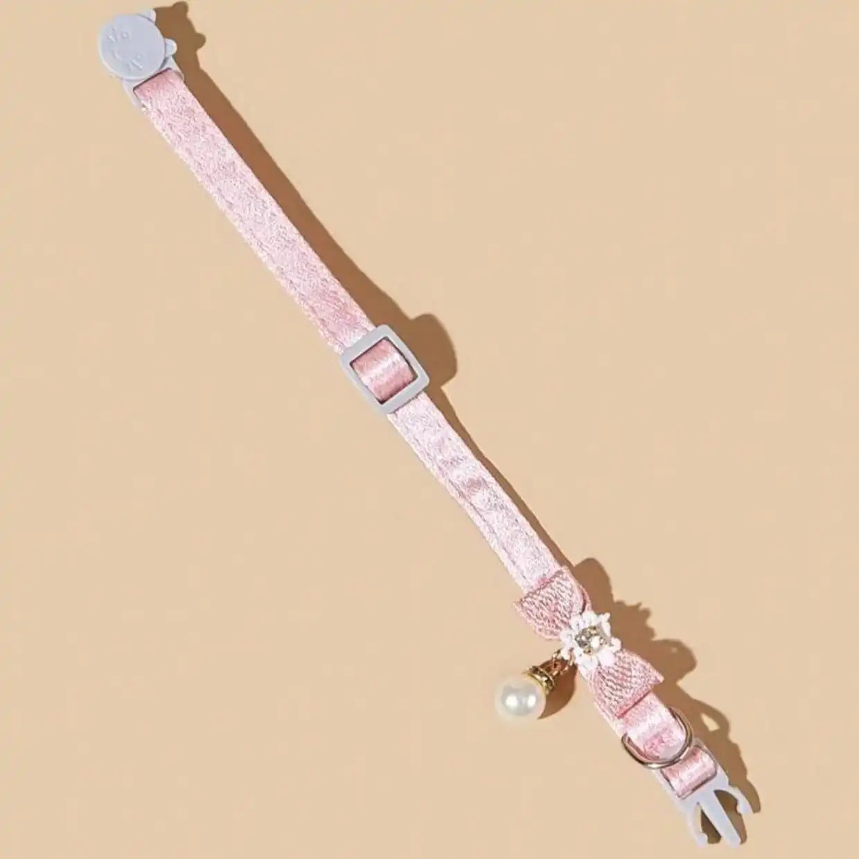 1pc Adjustable Polyester Cat Collar With Pearl Bead Decor, Suitable For Fashionable Pet Cats And Dogs