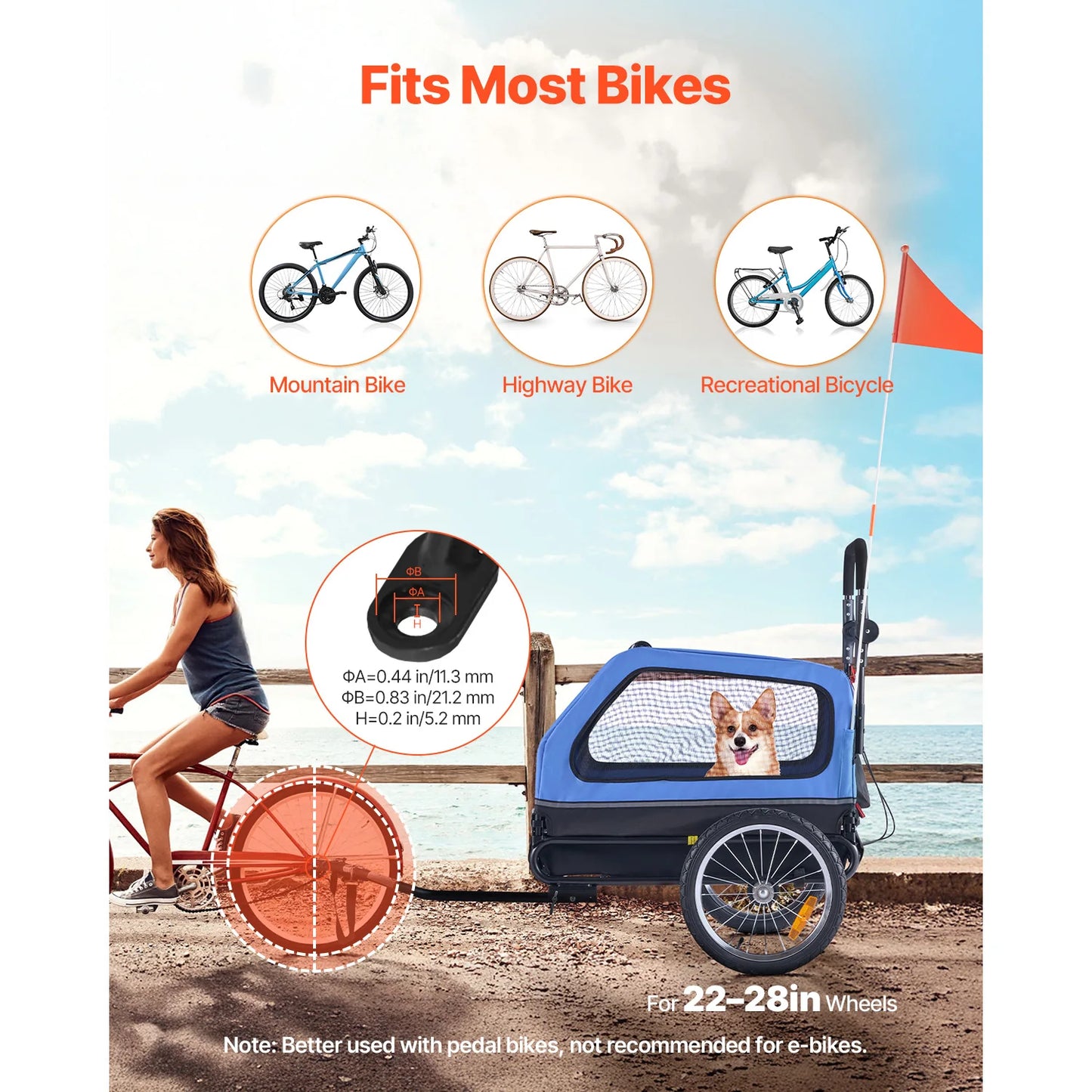 SucceBuy 88 lbs Dog Bike Trailer 2-in-1 Pet Stroller Cart Bicycle Carrier with Wheel & Universal Coupler for Small & Large Dogs