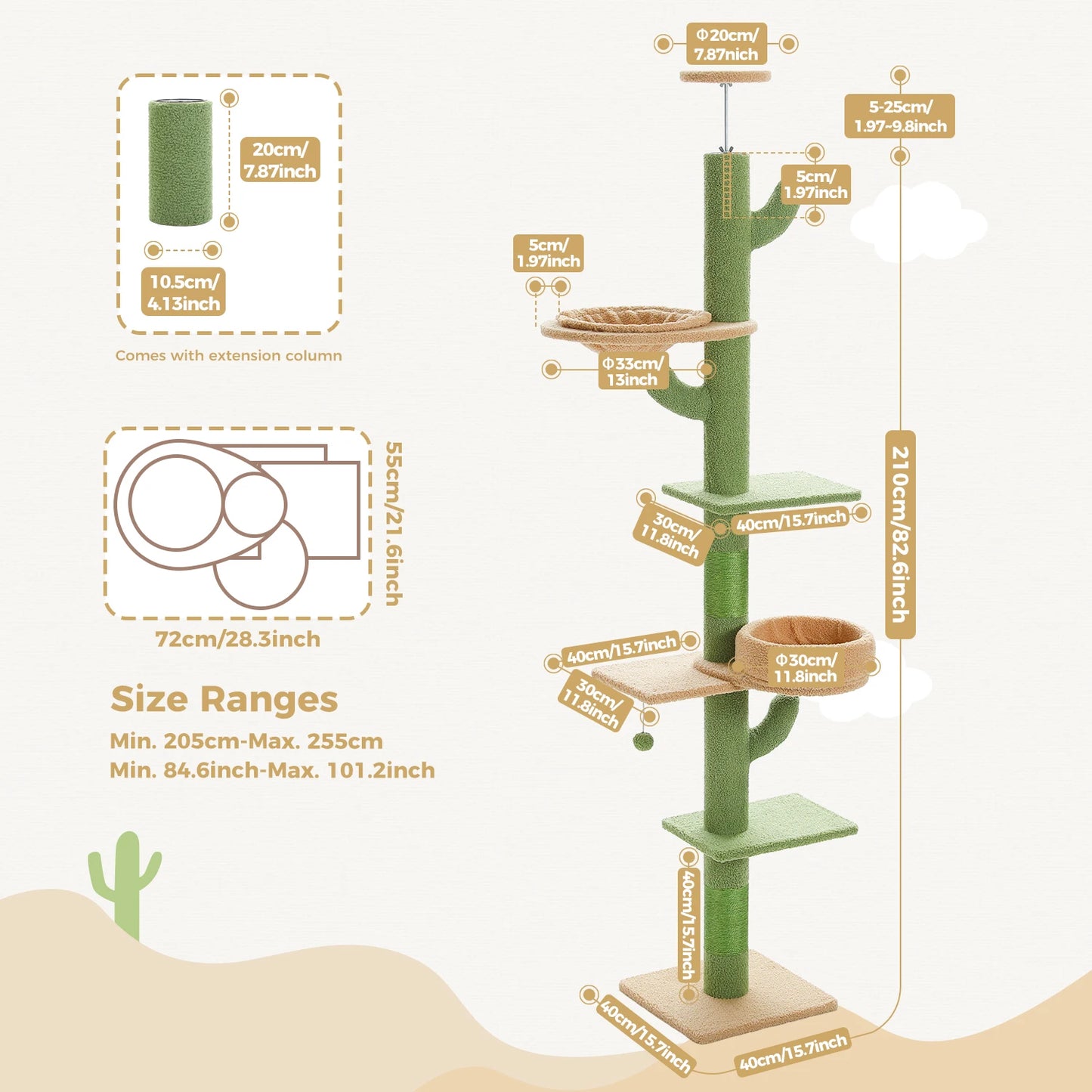 PEQULTICN Cactus Cat Tree Floor To Ceiling Tower Multi Cat