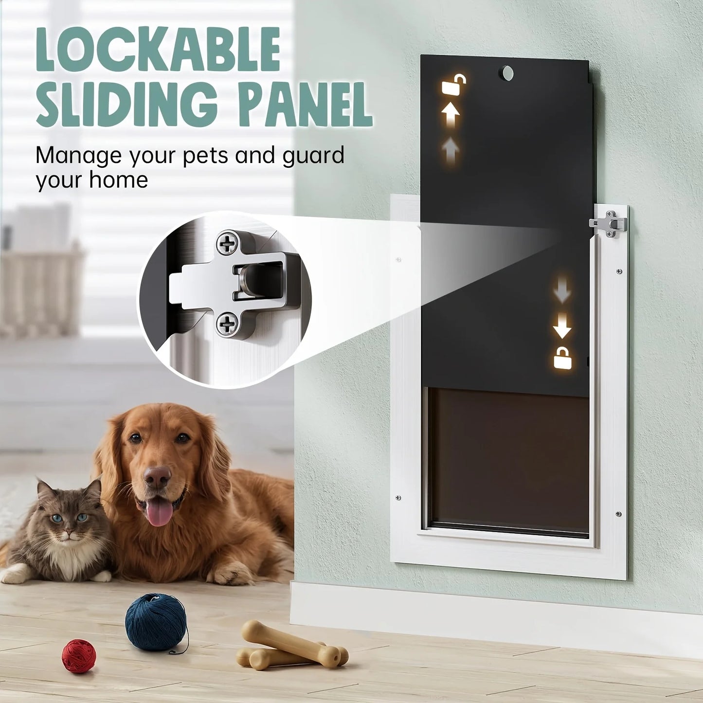 3-Flap Dog Door | All Aluminum Alloy Large Dog Doggy Doggie Door for Wall, Telescoping Tunnel, Heavy Duty Pet Door for Dogs, Ins