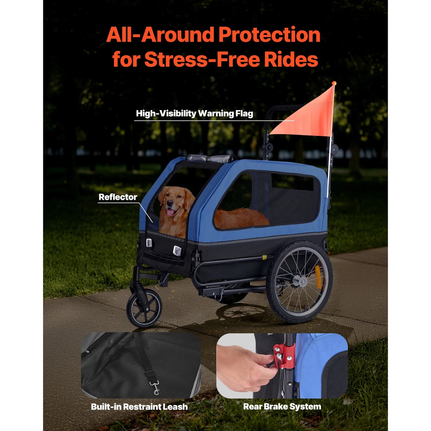 SucceBuy 88 lbs Dog Bike Trailer 2-in-1 Pet Stroller Cart Bicycle Carrier with Wheel & Universal Coupler for Small & Large Dogs