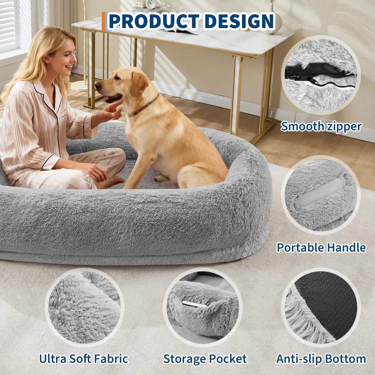 HiMISSCN Orthopedic Faux Fur Dog Bed With Memory Foam