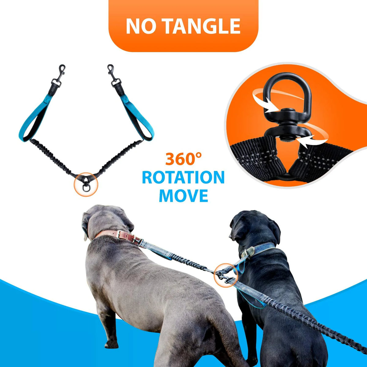 Hands Free Double Dog Leash Reflective Dual Lead for Two Dogs Padded Handle Anti-tangle Walking Rope Safe Stitches Pet Outdoor