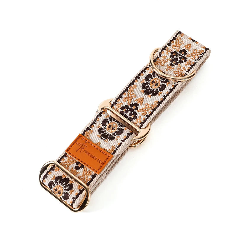 Adjustable Dog Collar Chinese Ethnic Style Martingale Greyhound Collar Patterned Anti-pull Collar Hand Washable Dog Accessory