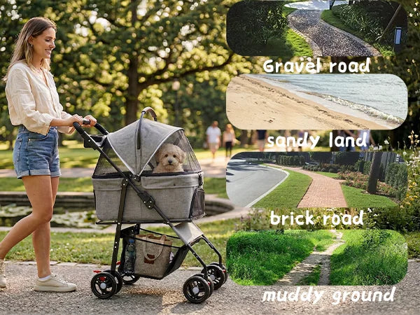Detachable Dog Stroller 2-in-1 Pet Carrier & Stroller Foldable Lightweight 4 Wheel for Small Dogs Cats Portable Travel Pet Pram