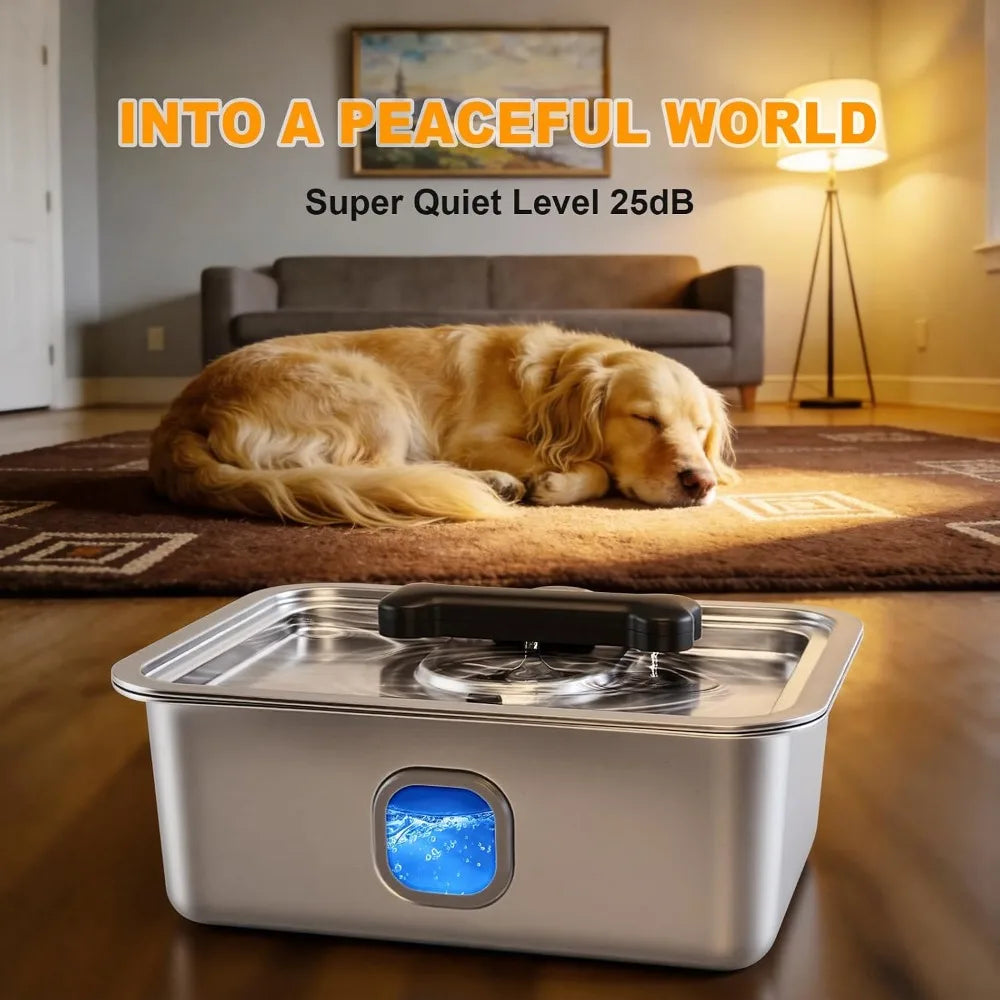 15L Stainless Steel Water Fountain for Large Dogs, Automatic Fresh Flow Pet Dispenser with Filter, 4Gal Extra Huge Refillable Indoor Bowl