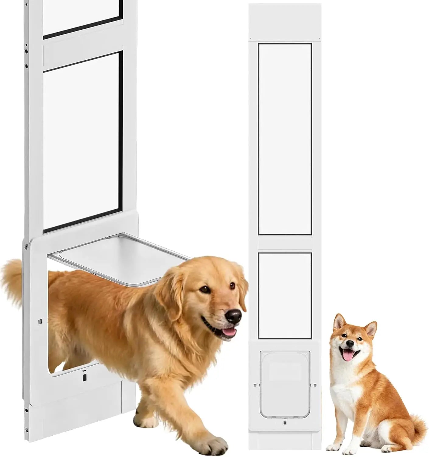 Sliding Glass Door, Magnetic Plastic, White, Adjustable Height No Cut Dog Door