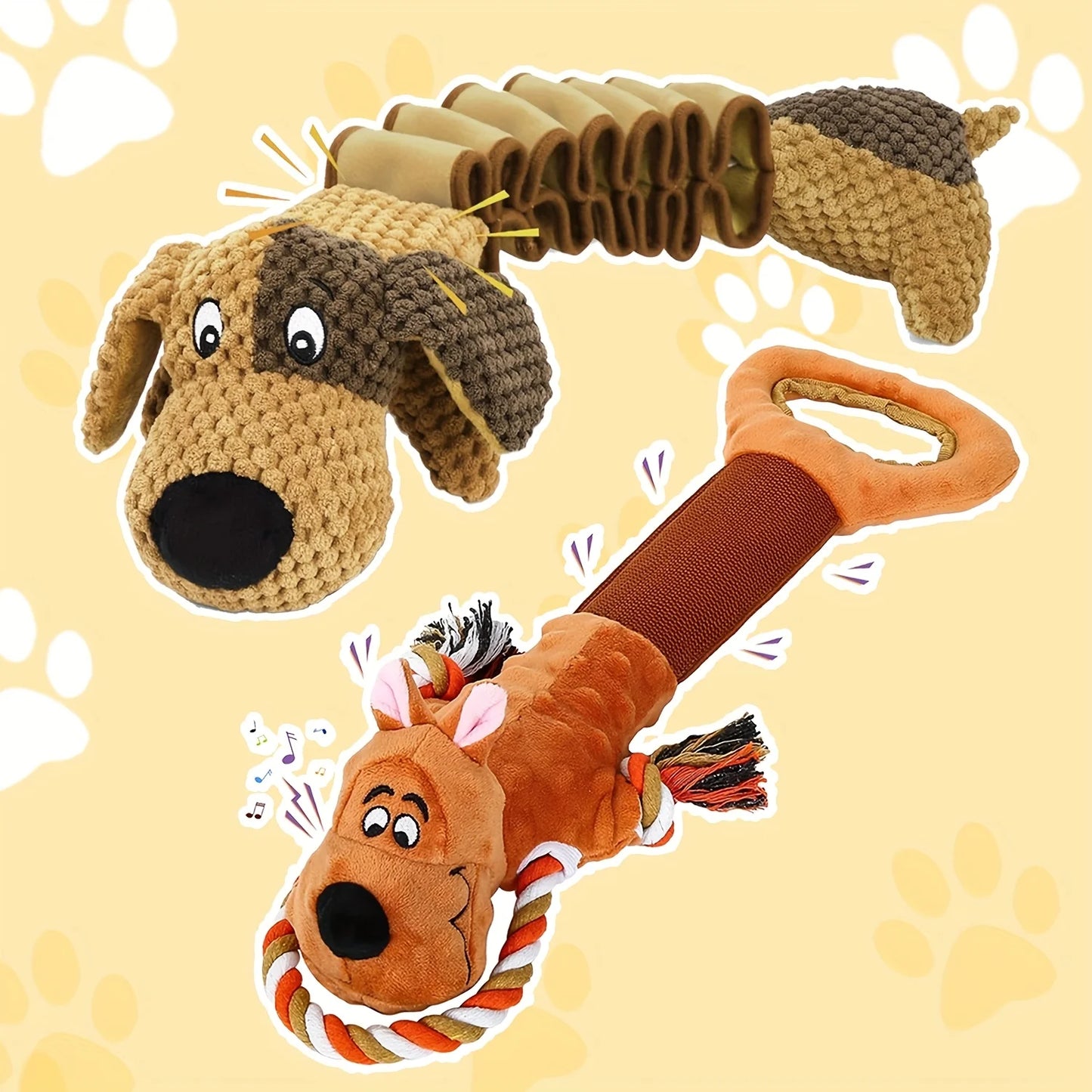 Pack Of 2 Bite-Resistant Plush Dog Toys With Squeaks, Cute Squeaky Dog Toys, Stuffed Pet Play Accessories, Fun Design Dog Chew T