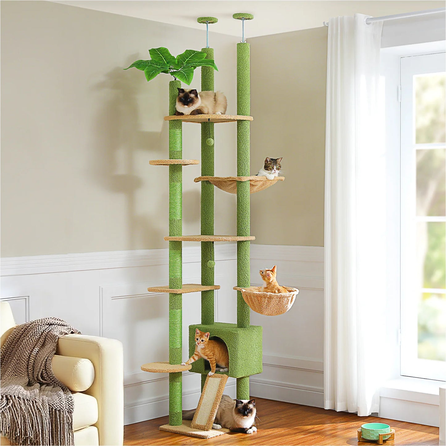 PEQULTICN Cactus Cat Tree Floor To Ceiling Tower Multi Cat