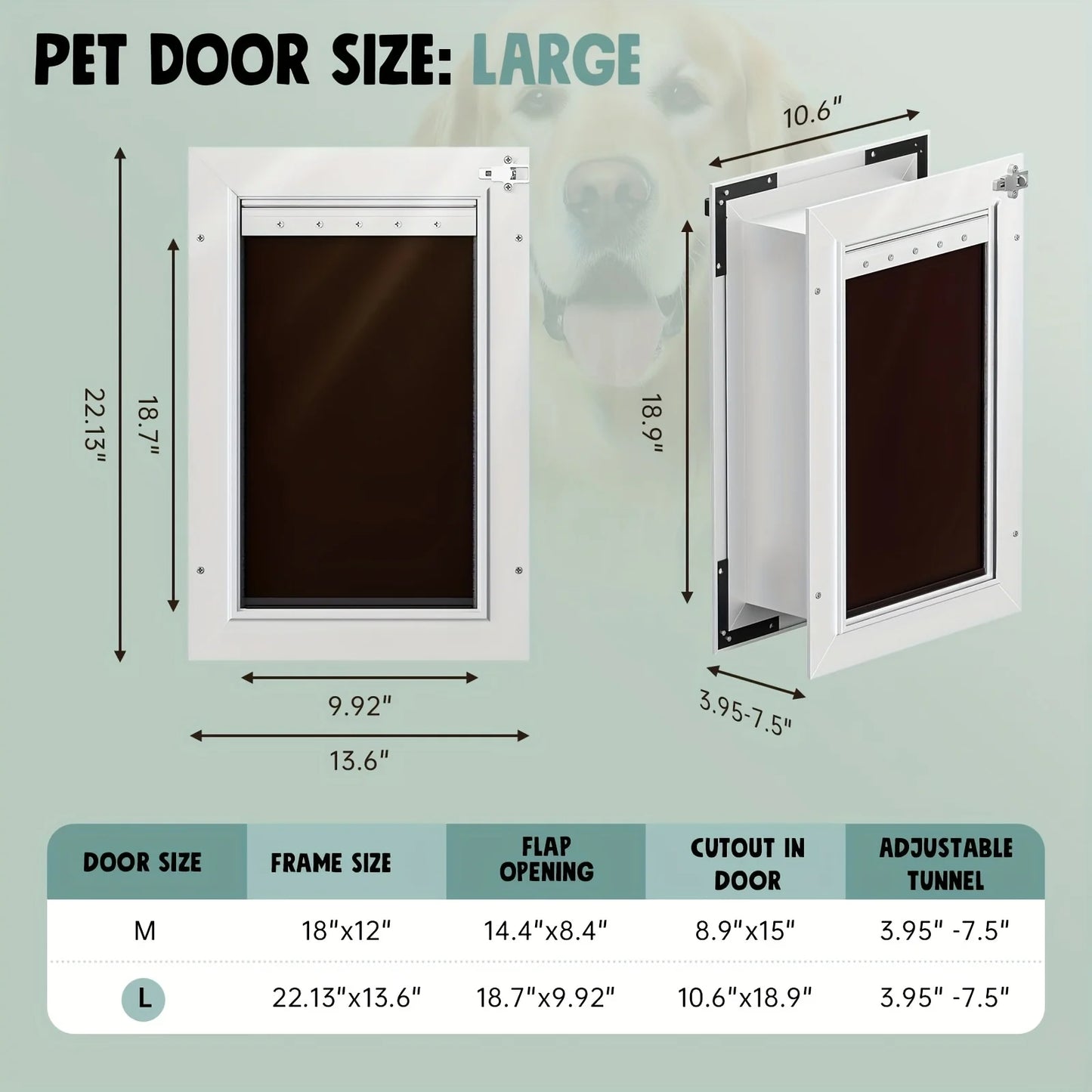3-Flap Dog Door | All Aluminum Alloy Large Dog Doggy Doggie Door for Wall, Telescoping Tunnel, Heavy Duty Pet Door for Dogs, Ins