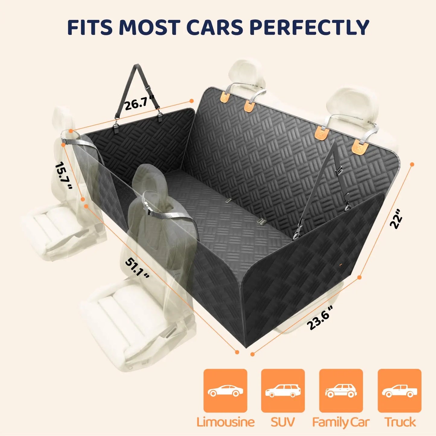NONECN Dog Hammock Seat Cover for Cars and SUVs Extender