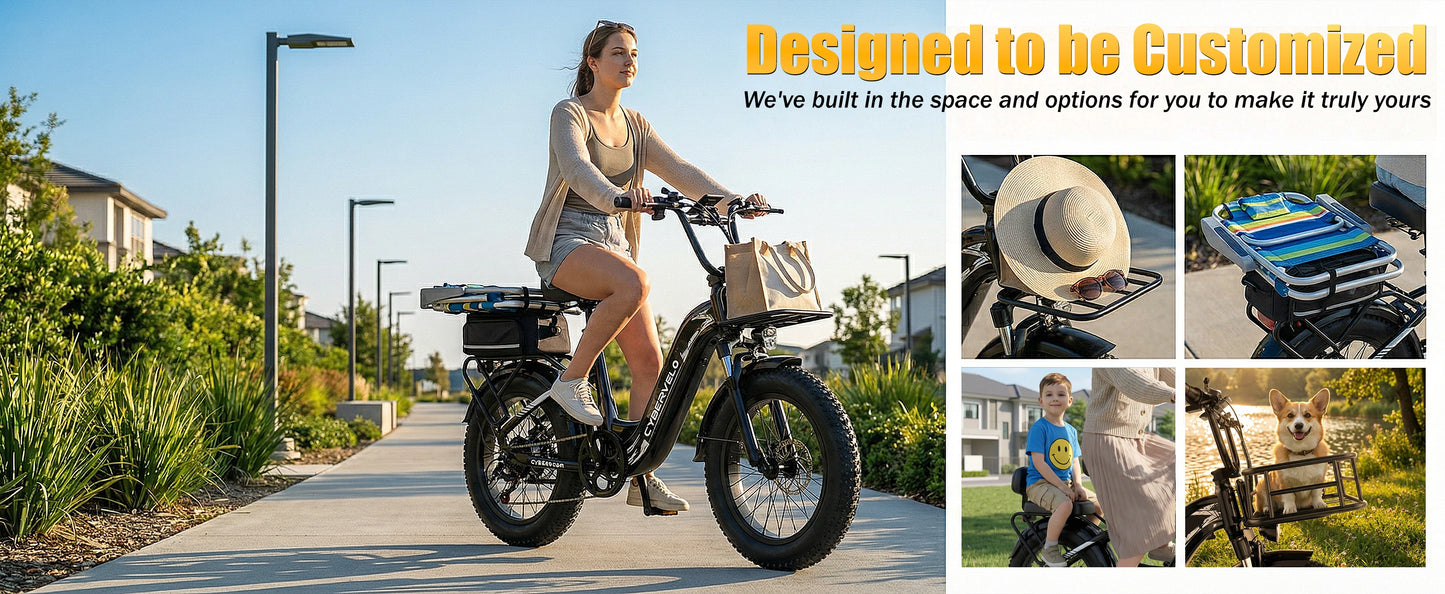 1000W Electric Bicycle for Adults, Cybervelo EK12 Step-Thru 20" Fat Tire E-bike 48V 20AH Removable Battery Shimano 7-Speed