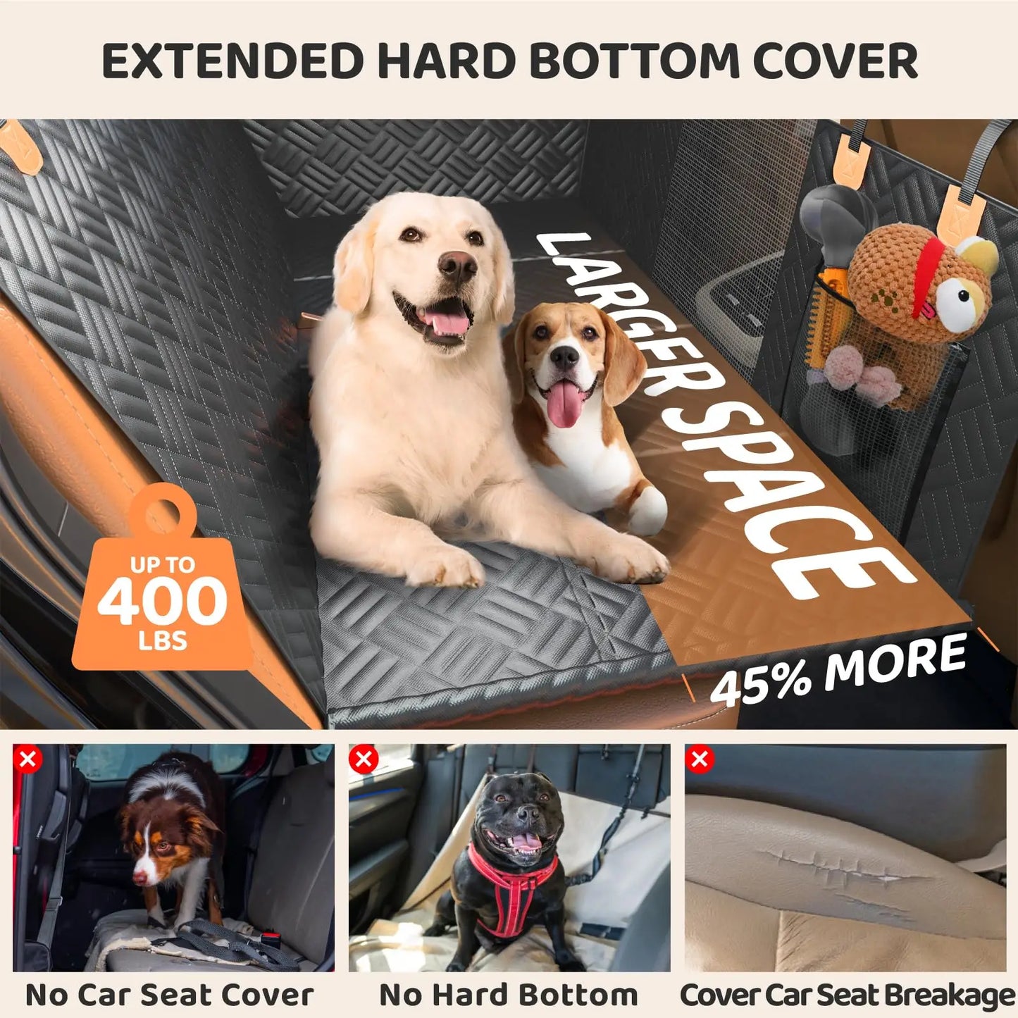 NONECN Dog Hammock Seat Cover for Cars and SUVs Extender