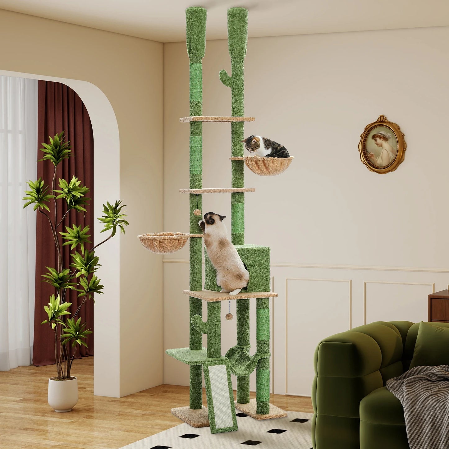 PEQULTICN Cactus Cat Tree Floor To Ceiling Tower Multi Cat