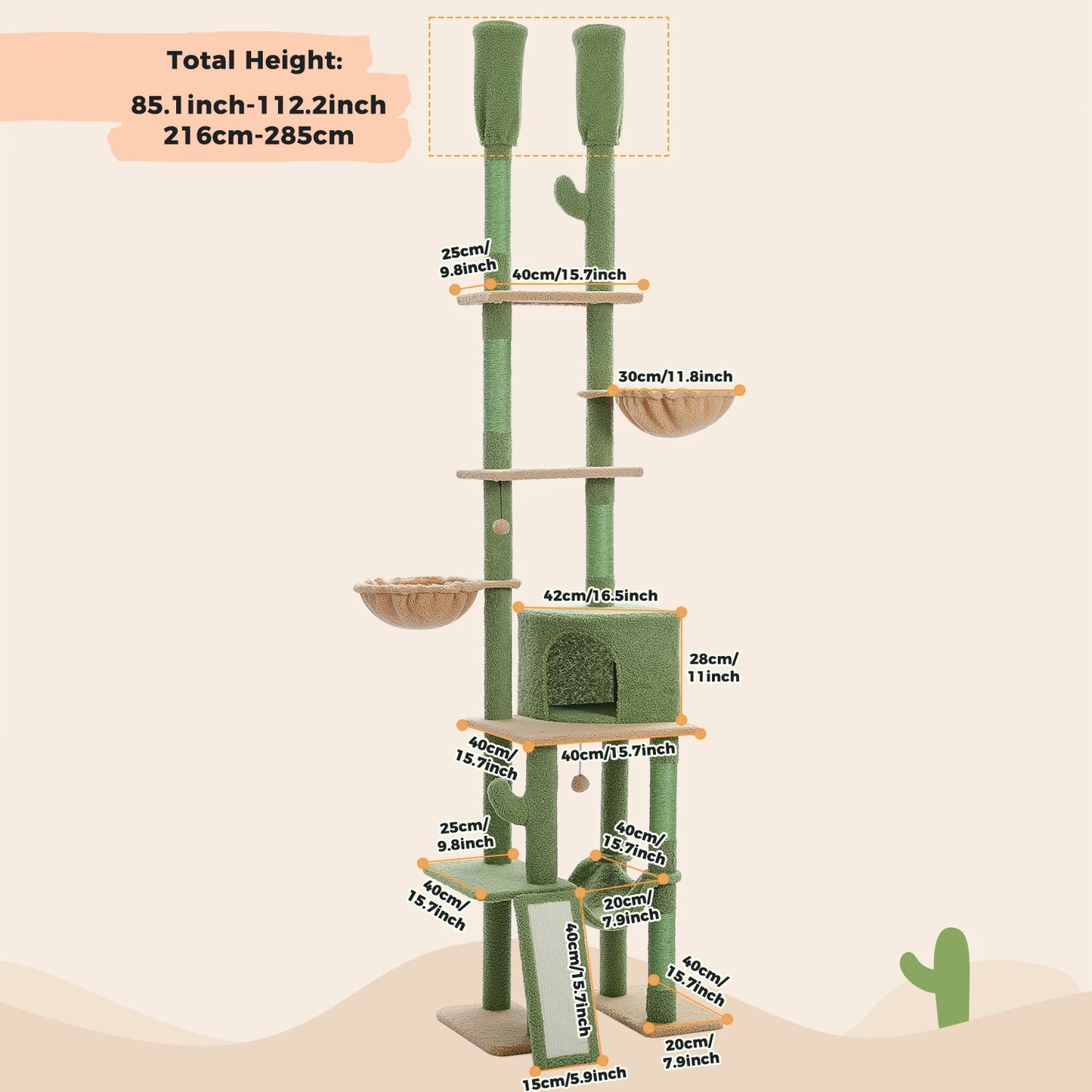 PEQULTICN Cactus Cat Tree Floor To Ceiling Tower Multi Cat