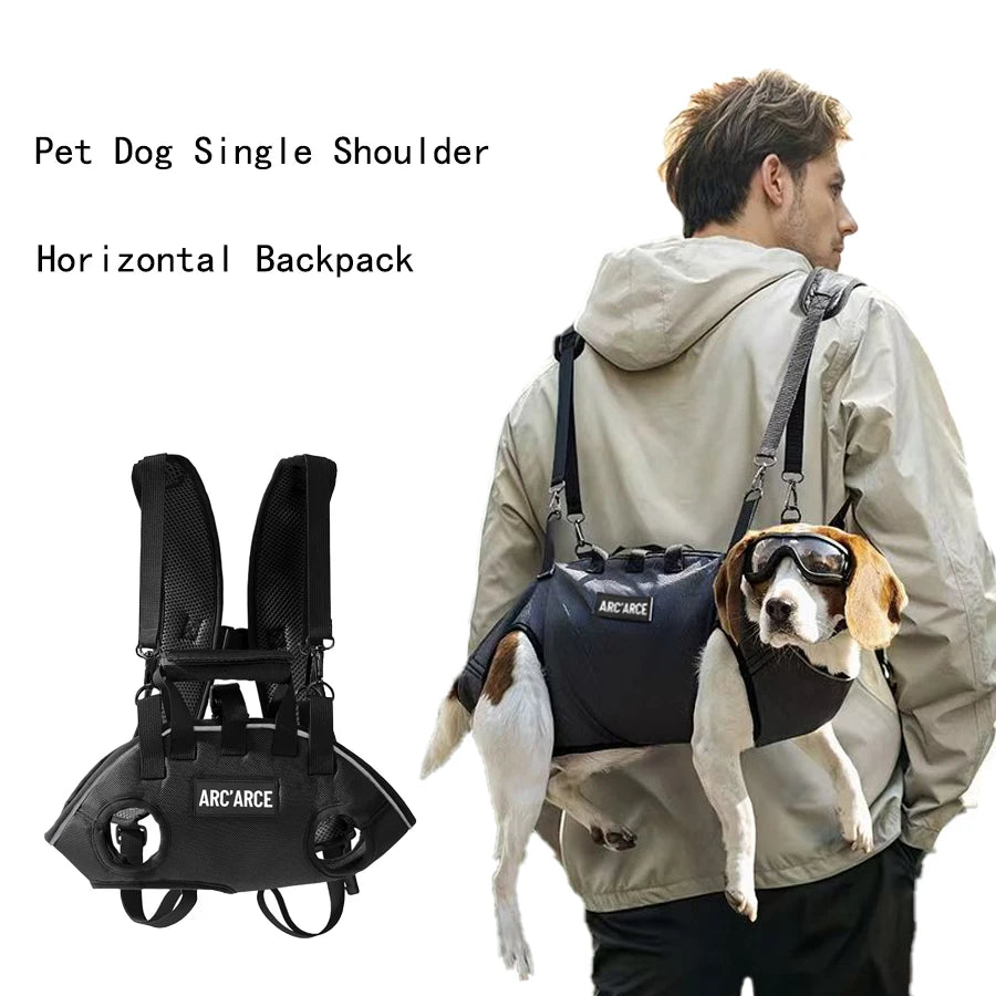 New dog backpack for outdoor use, double shoulder strap portable horizontal pet backpack with auxiliary straps, pet carrier for