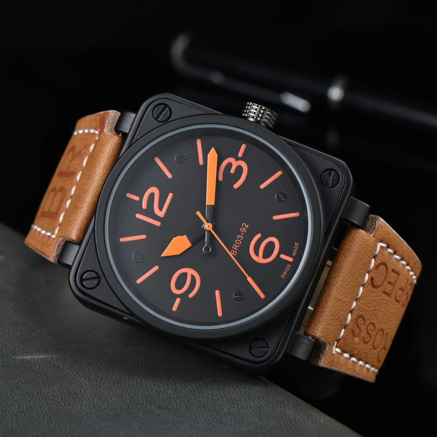 Men Automatic Mechanical Watch Bell Brown Leather Black Ross Rubber 46mm Large Dial Men for Watches AAA Clcok BB