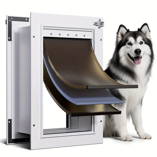 3-Flap Dog Door | All Aluminum Alloy Large Dog Doggy Doggie Door for Wall, Telescoping Tunnel, Heavy Duty Pet Door for Dogs, Ins