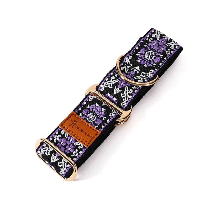 Adjustable Dog Collar Chinese Ethnic Style Martingale Greyhound Collar Patterned Anti-pull Collar Hand Washable Dog Accessory
