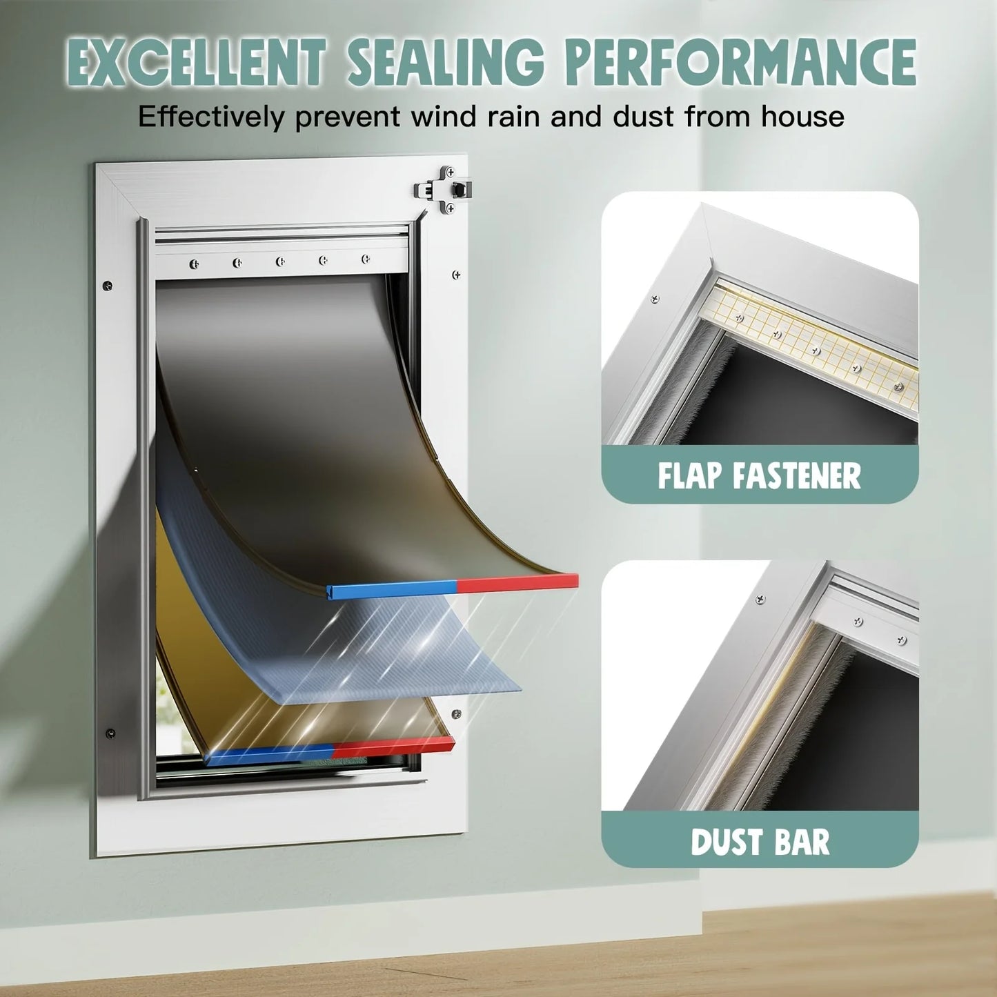 3-Flap Dog Door | All Aluminum Alloy Large Dog Doggy Doggie Door for Wall, Telescoping Tunnel, Heavy Duty Pet Door for Dogs, Ins