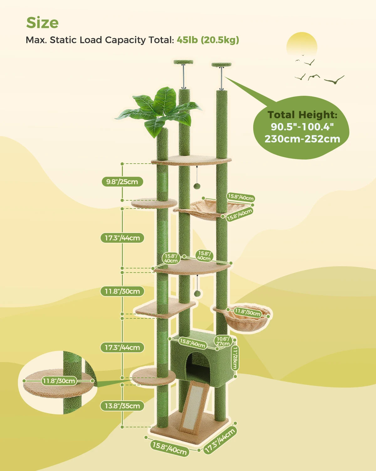 PEQULTICN Cactus Cat Tree Floor To Ceiling Tower Multi Cat