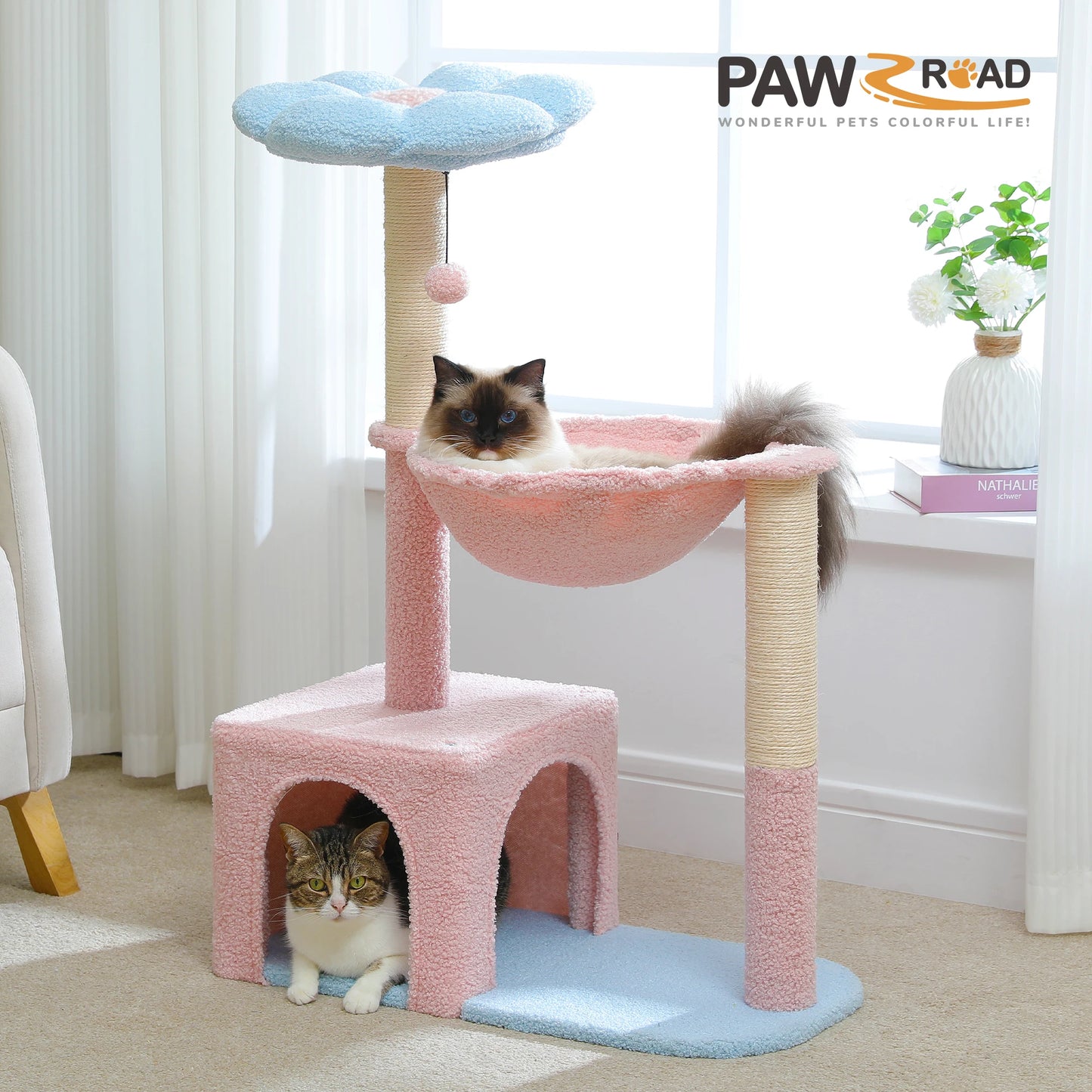PETEPELACN Flower Cat Tree With Large Metal Frame Hammock