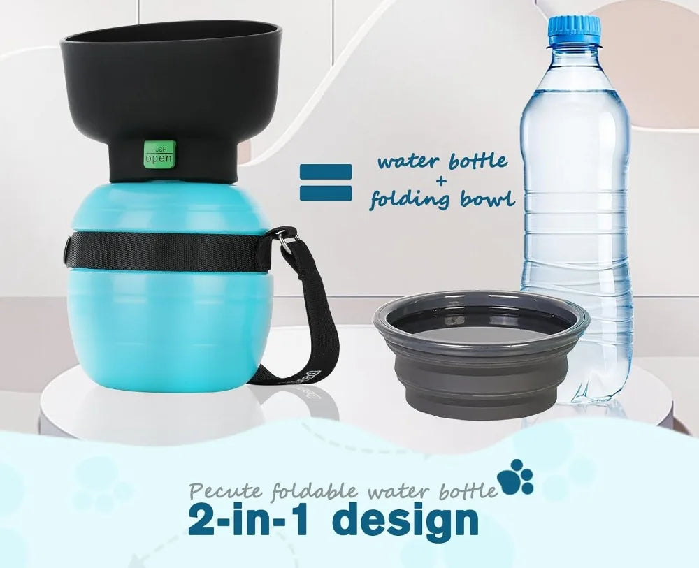 2-in-1 Pet Travel Water Bottle & Bowl, Leakproof, BPA Free, Lightweight for Outdoor Walks & Hikes
