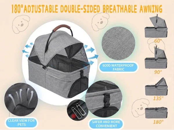 Detachable Dog Stroller 2-in-1 Pet Carrier & Stroller Foldable Lightweight 4 Wheel for Small Dogs Cats Portable Travel Pet Pram
