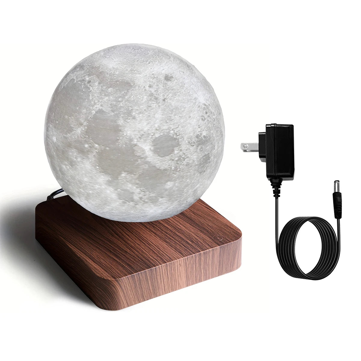 Mexllex Magnetic Floating Rotating Moon Lamp With Wooden Base 3 Color Temp LED